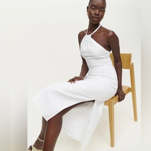 NWT Reformation Santino Linen Halter Midi Dress White